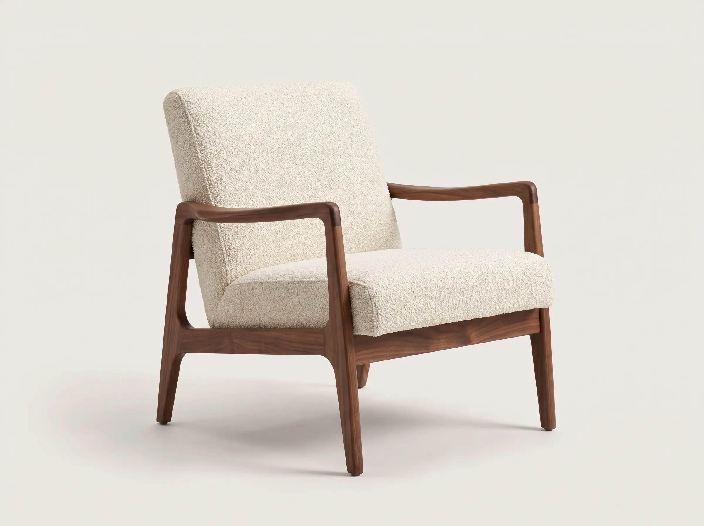 Lounge chair · walnut & bouclé
