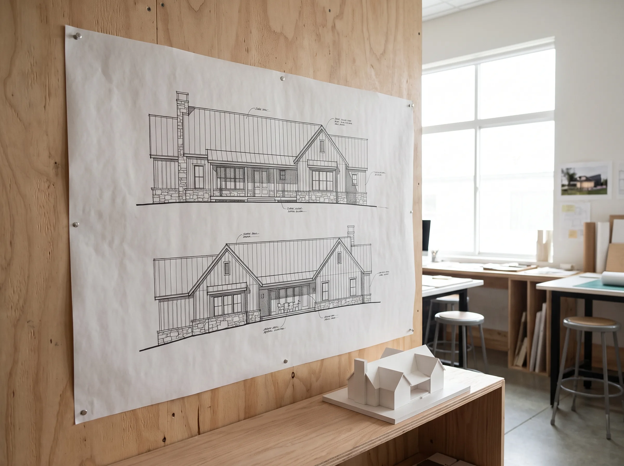 Custom home elevations, front and rear