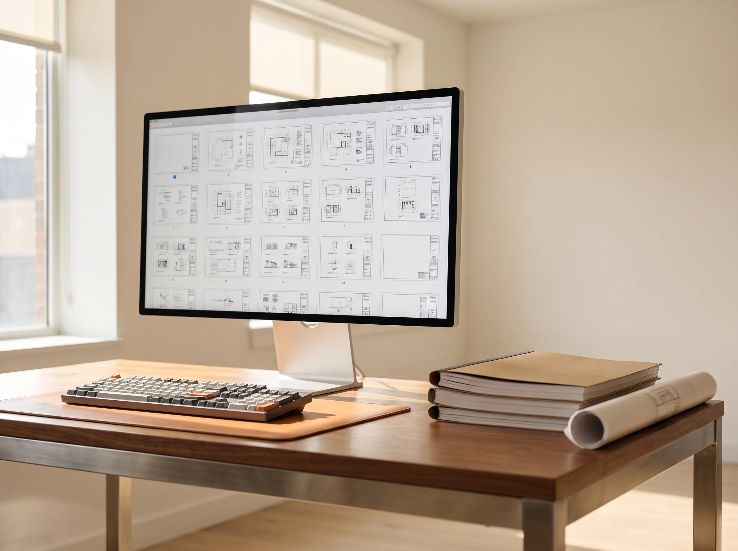 Construction set on the drafting studio screen