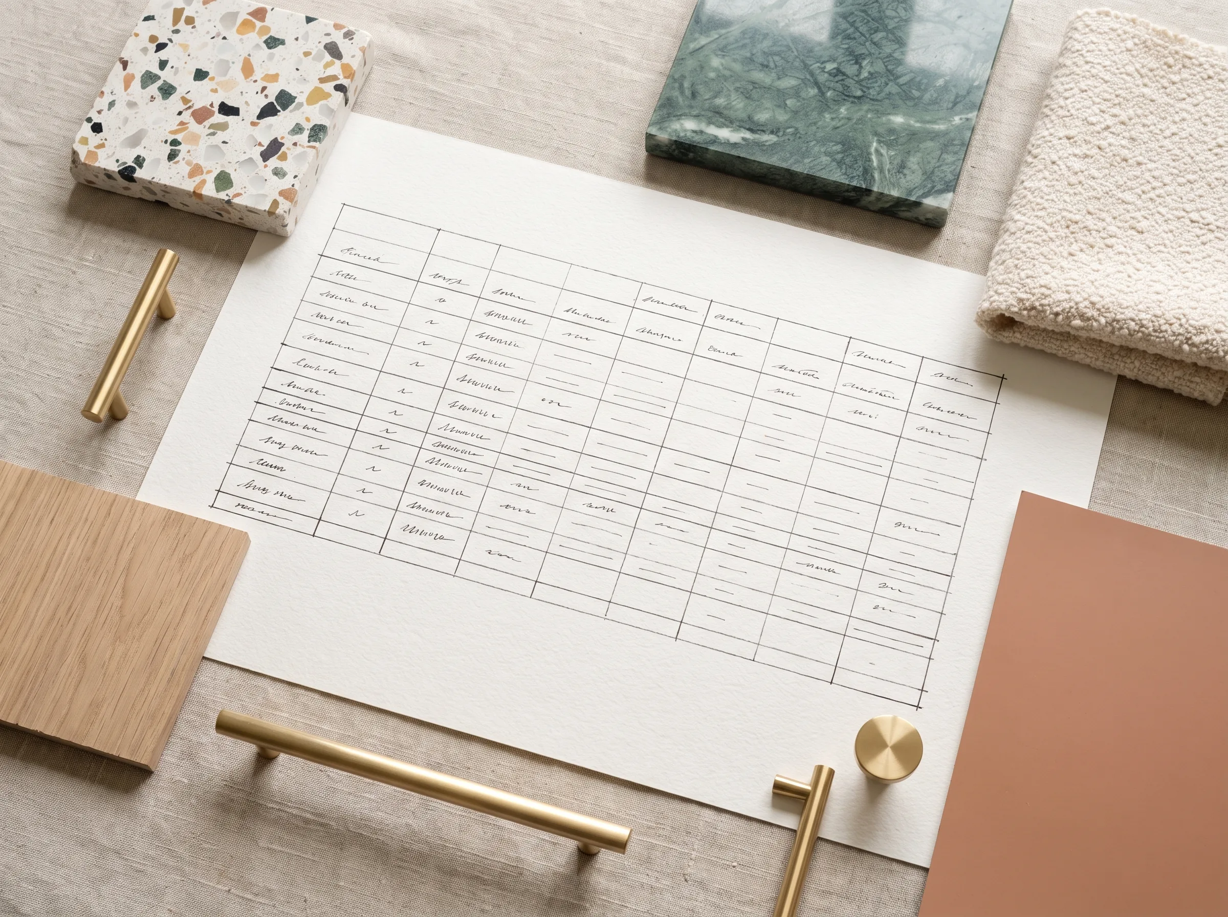 Finish schedule with material samples
