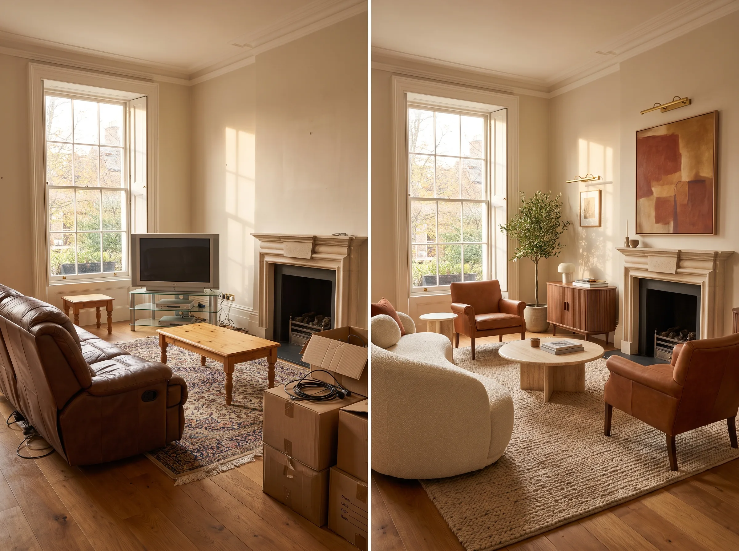 Dated living room, removed and restyled