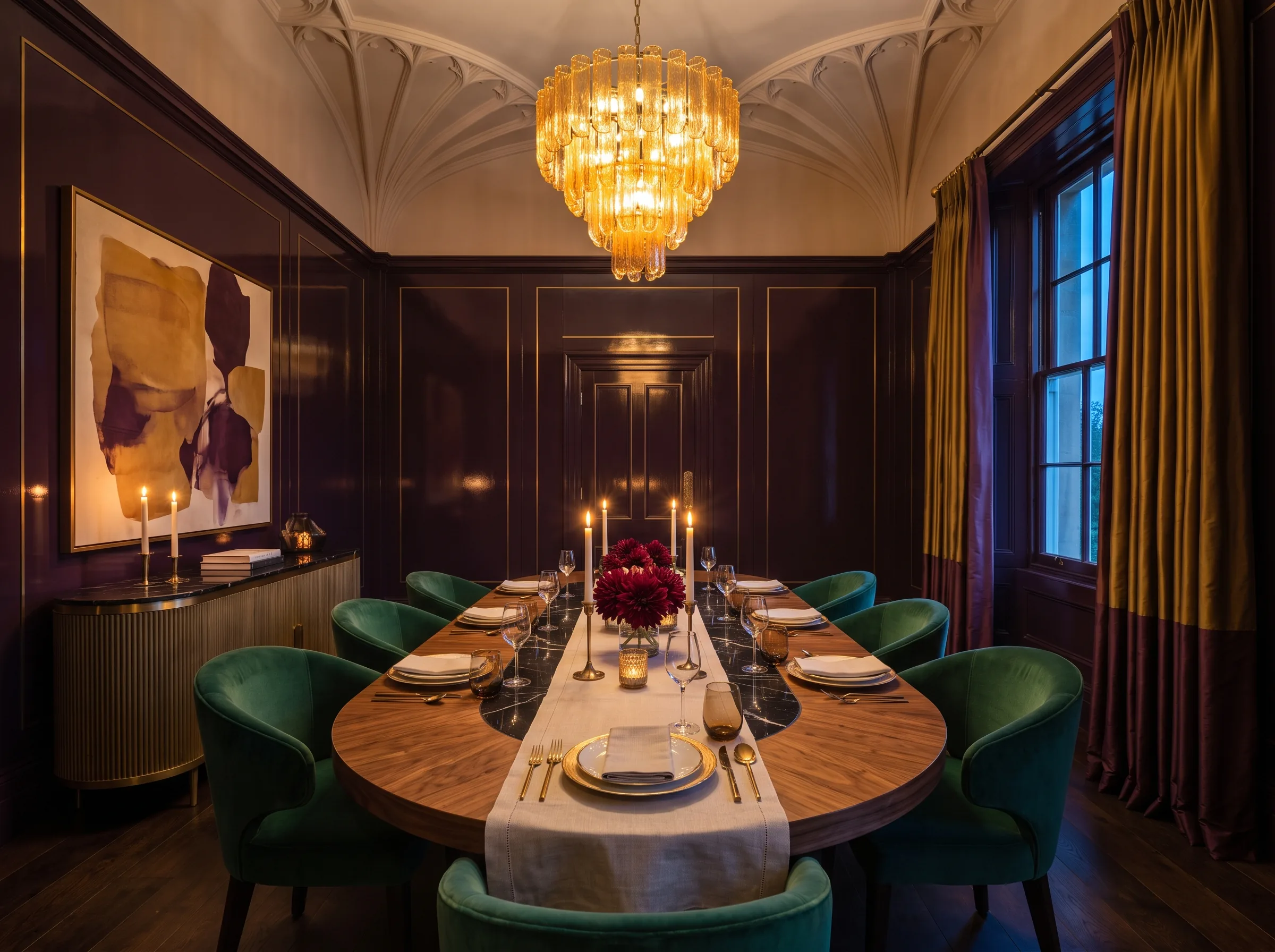 Dining room, set for an evening
