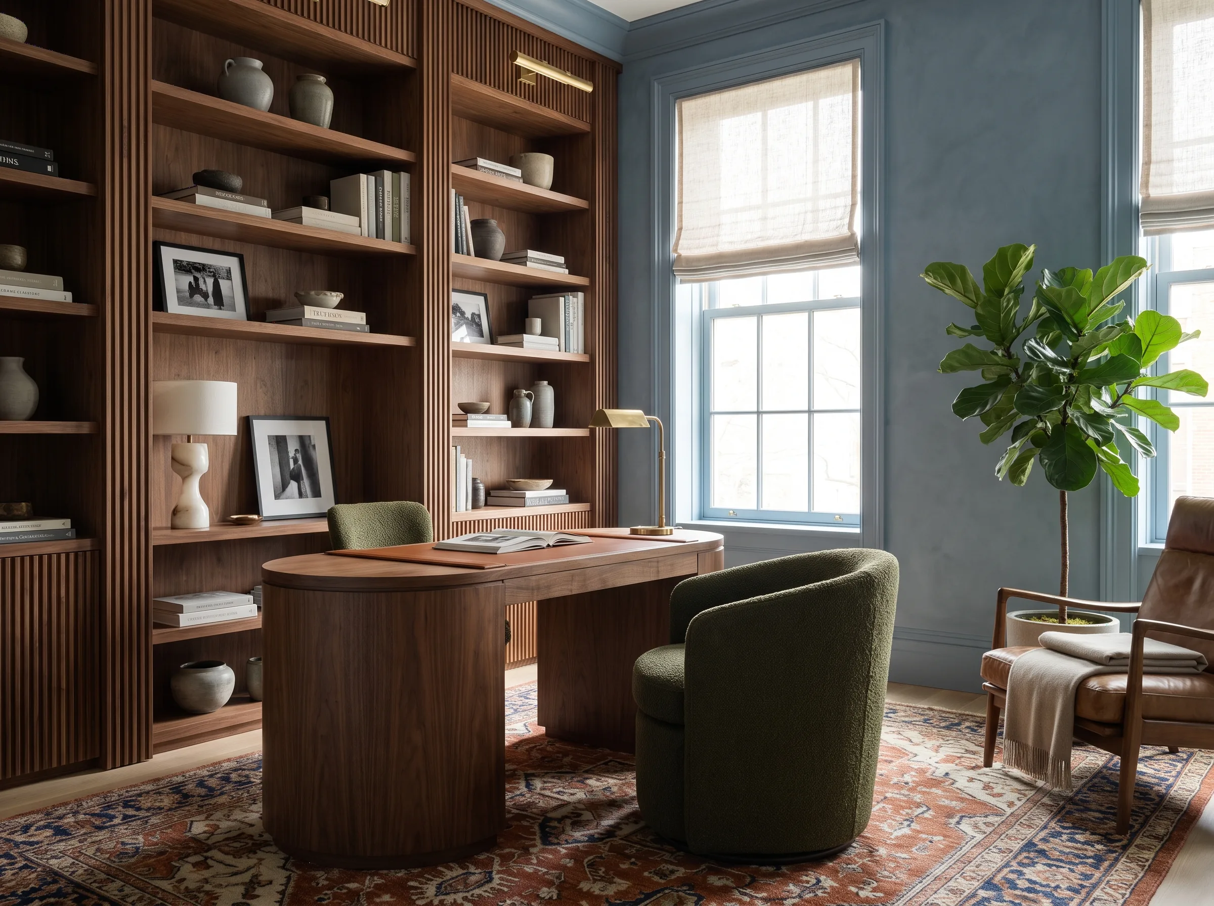 Home office, staged in walnut